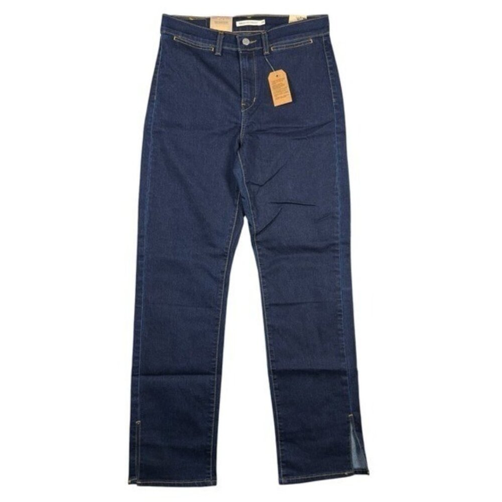724 Side Split Hem High Rise Slim Straight Women's Jeans Dark Blue Size 29 X 30